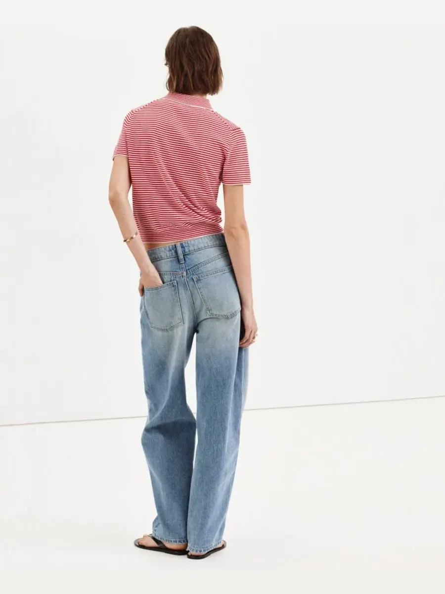 Детский свитер-поло с коротким рукавом, хлопковый, модель Striped Polo MANGO — изображение 3 из 6, красный