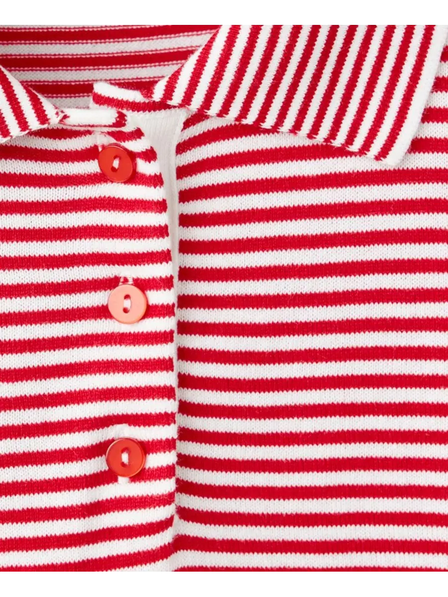Детский свитер-поло с коротким рукавом, хлопковый, модель Striped Polo MANGO — изображение 5 из 6, красный