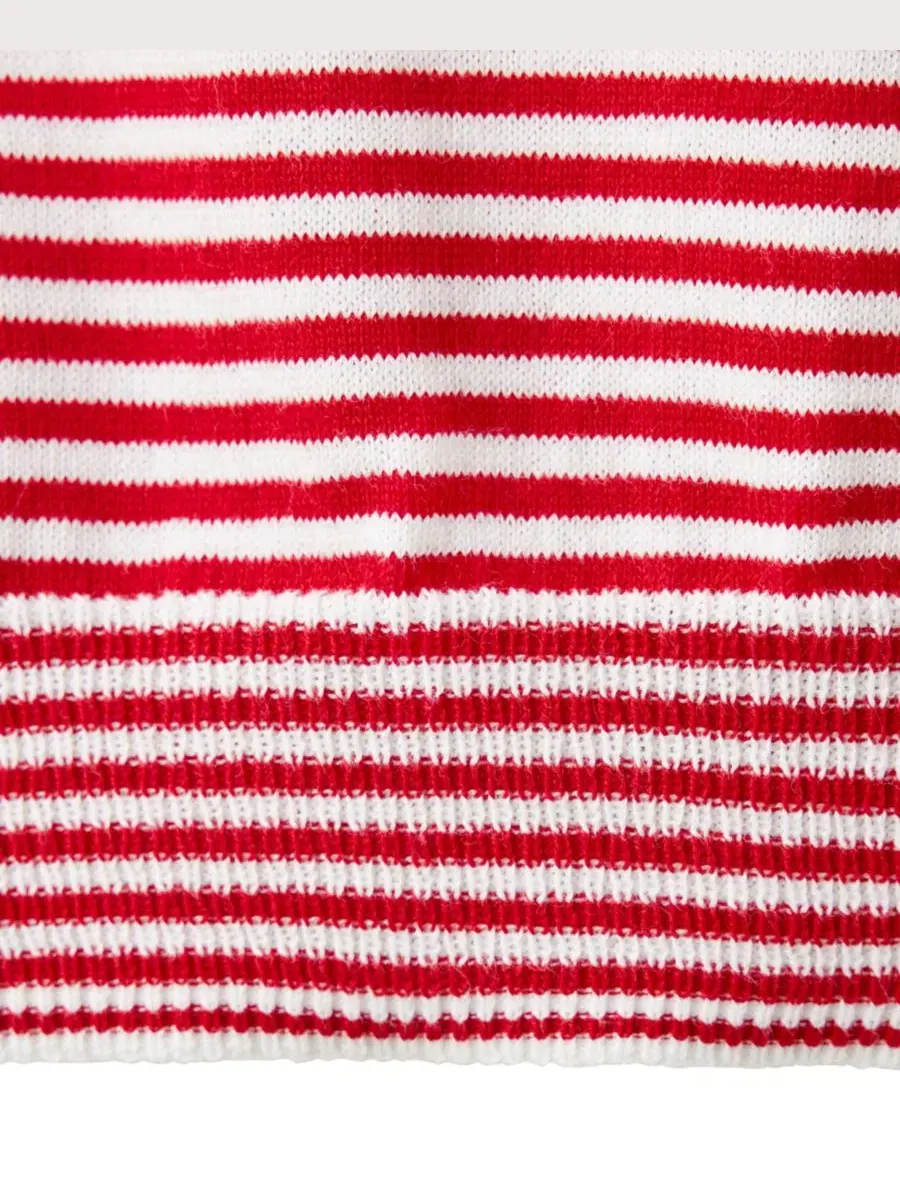 Детский свитер-поло с коротким рукавом, хлопковый, модель Striped Polo MANGO — изображение 6 из 6, красный