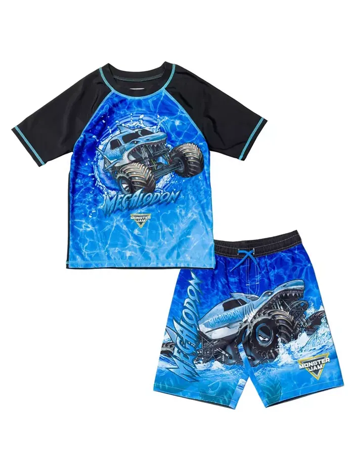 Комплект для плавания для мальчиков: толстовка-рашгард и шорты Toddler Boys Pullover Rash Guard and — синий