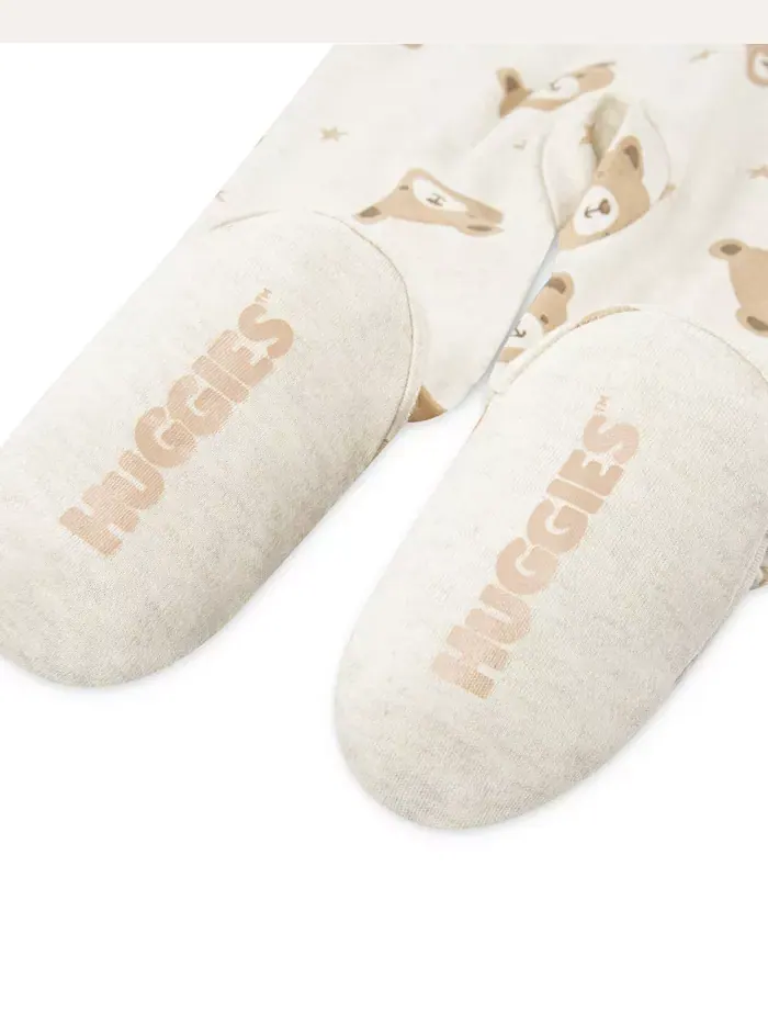 Детский комбинезон с принтом для мальчиков с закрытыми ножками Huggies — изображение 3 из 4, бежевый/бежевый