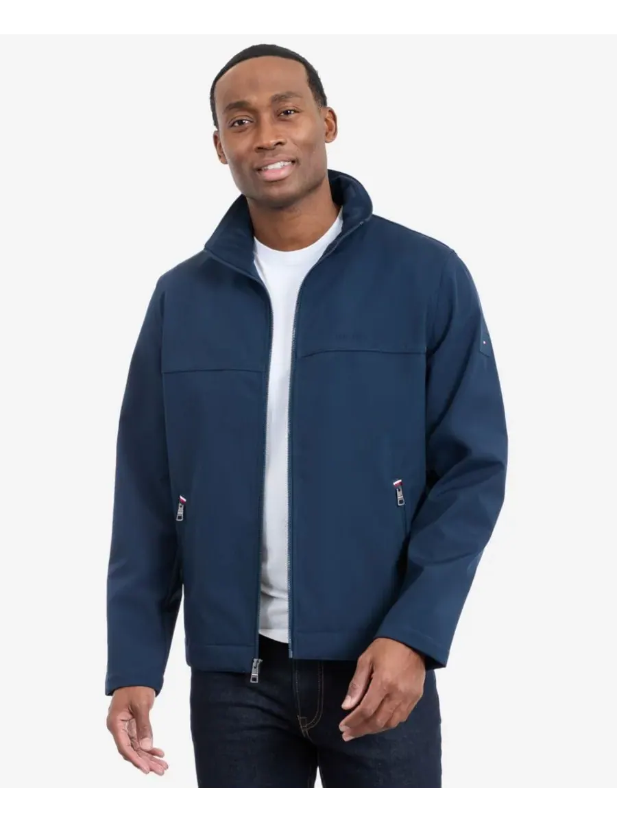 Мужская куртка-хипстер из софтшелла с длинными рукавами Tommy Hilfiger — изображение 1 из 3, синий