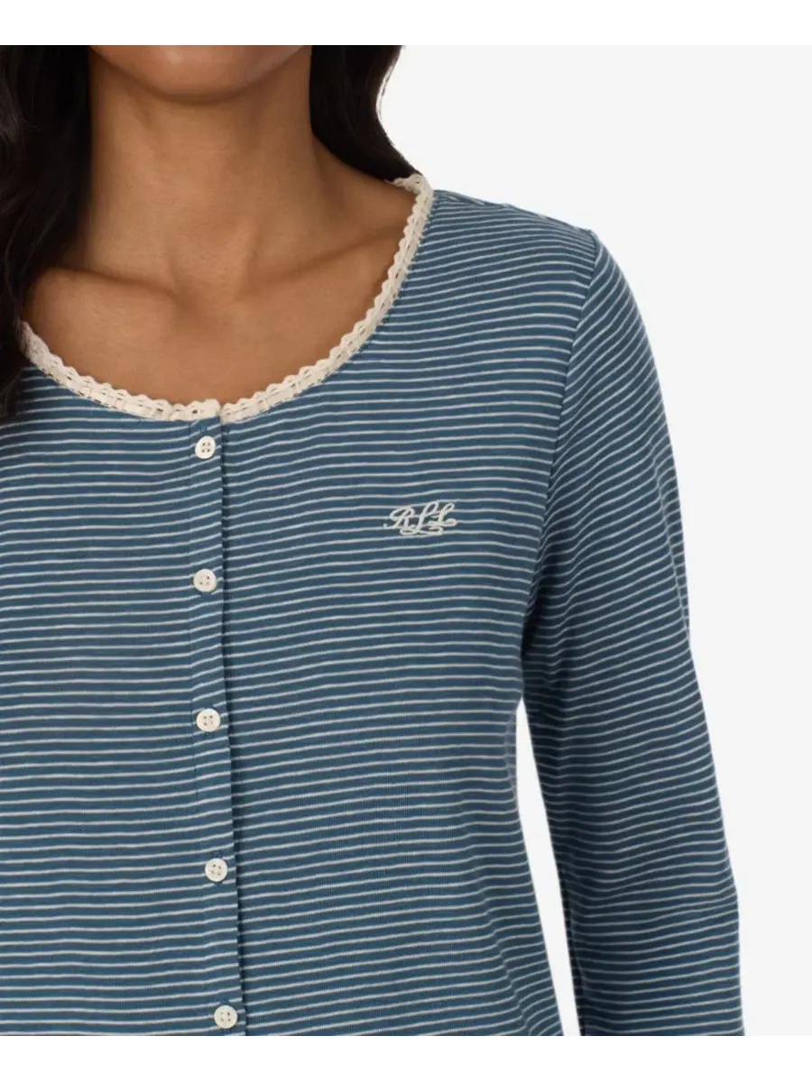 Комплект пижамы с кардиганом и брюками, с длинным рукавом, LRL Lauren Ralph Lauren — изображение 2 из 3, темный синий