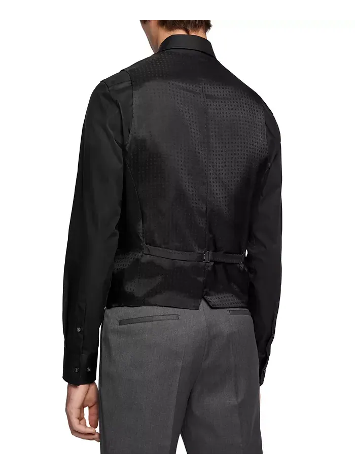 Жилет саржовый облегающий из натуральной шерсти BOSS by Men Hugo Boss — изображение 2 из 4, темный серый