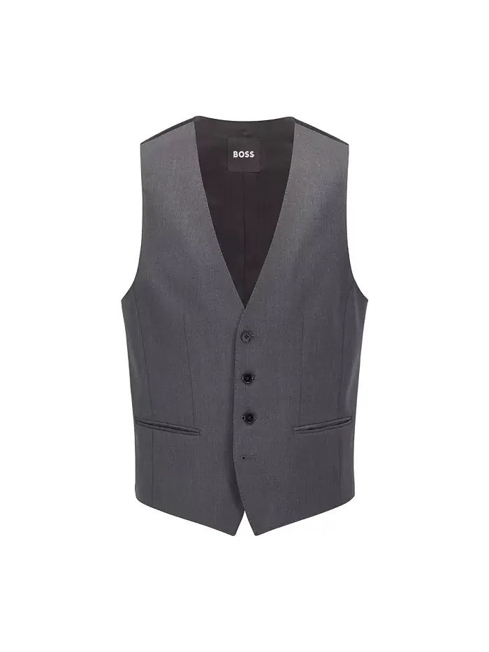 Жилет саржовый облегающий из натуральной шерсти BOSS by Men Hugo Boss — изображение 3 из 4, темный серый