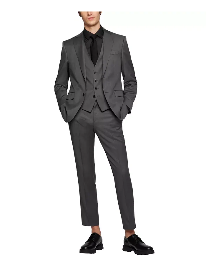 Жилет саржовый облегающий из натуральной шерсти BOSS by Men Hugo Boss — изображение 4 из 4, темный серый