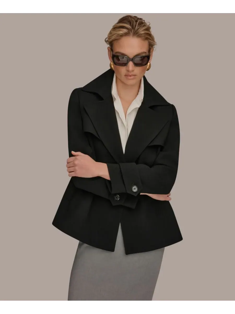 Женский короткий тренч из крепа с воротником-стойкой Donna Karan New York — изображение 1 из 10, черный
