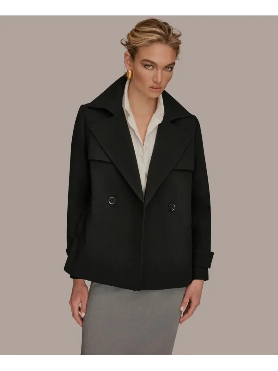 Женский короткий тренч из крепа с воротником-стойкой Donna Karan New York — изображение 6 из 10, черный