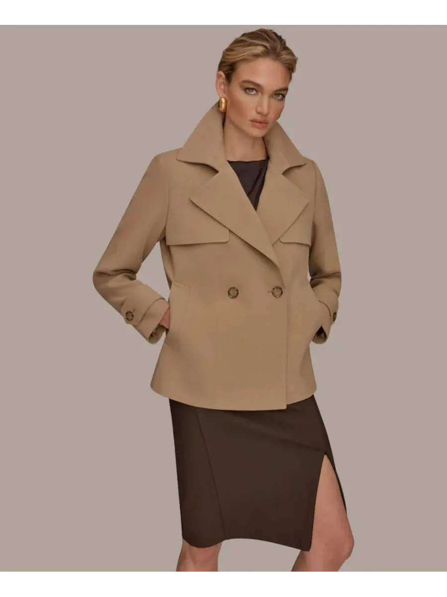 Женский короткий тренч из крепа с воротником-стойкой Donna Karan New York, светлый-camel
