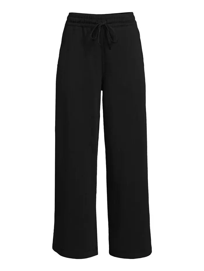 Укороченные брюки Petite Sport Knit с широкими штанинами и эластичным поясом Lands' End — изображение 2 из 3, черный