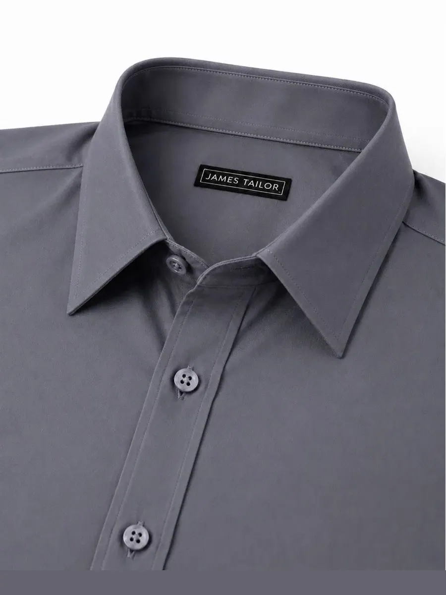 Мужская рубашка с длинным рукавом, слим-фит, stretch James Tailor — изображение 3 из 3, серый