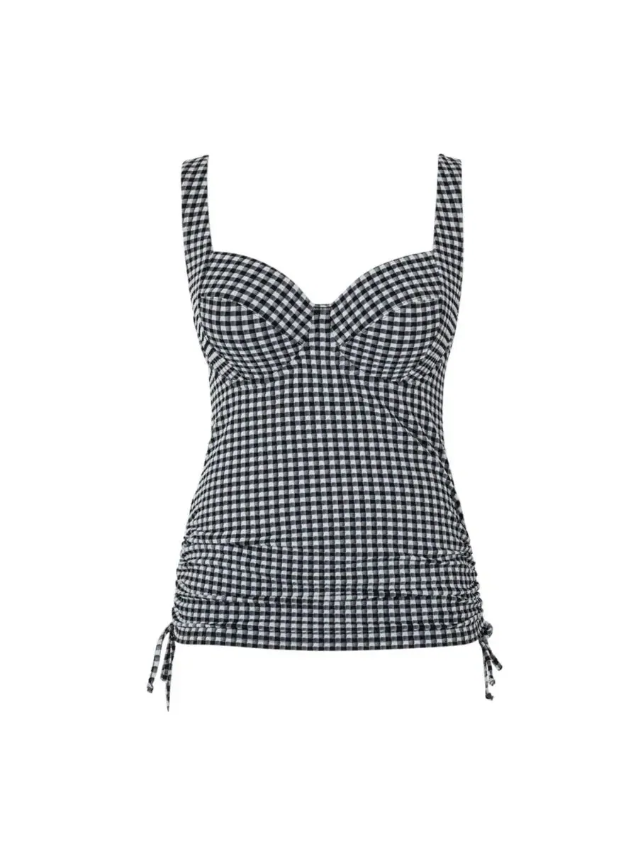 Танкини-топ с поддержкой Gingham Iris Panache Lingerie — изображение 4 из 5, черный белый