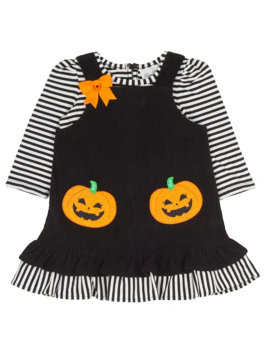 Комплект из топа с длинным рукавом и сарафана с аппликацией тыквы, Pumpkin Applique Rare Editions — изображение 2 из 5