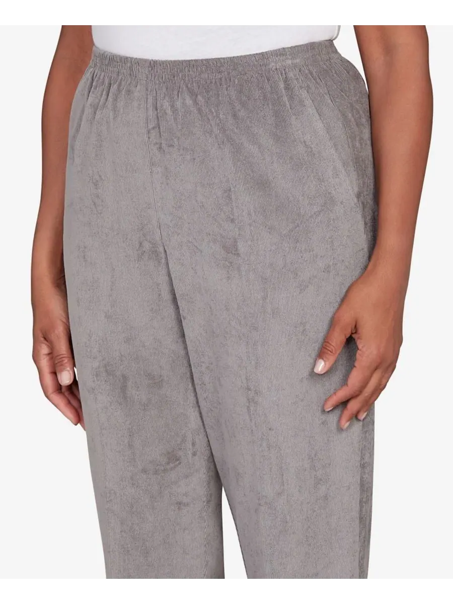 Брюки прямого кроя на резинке Petite Corduroy Elastic Waistband Pants Alfred Dunner — изображение 4 из 5, серый