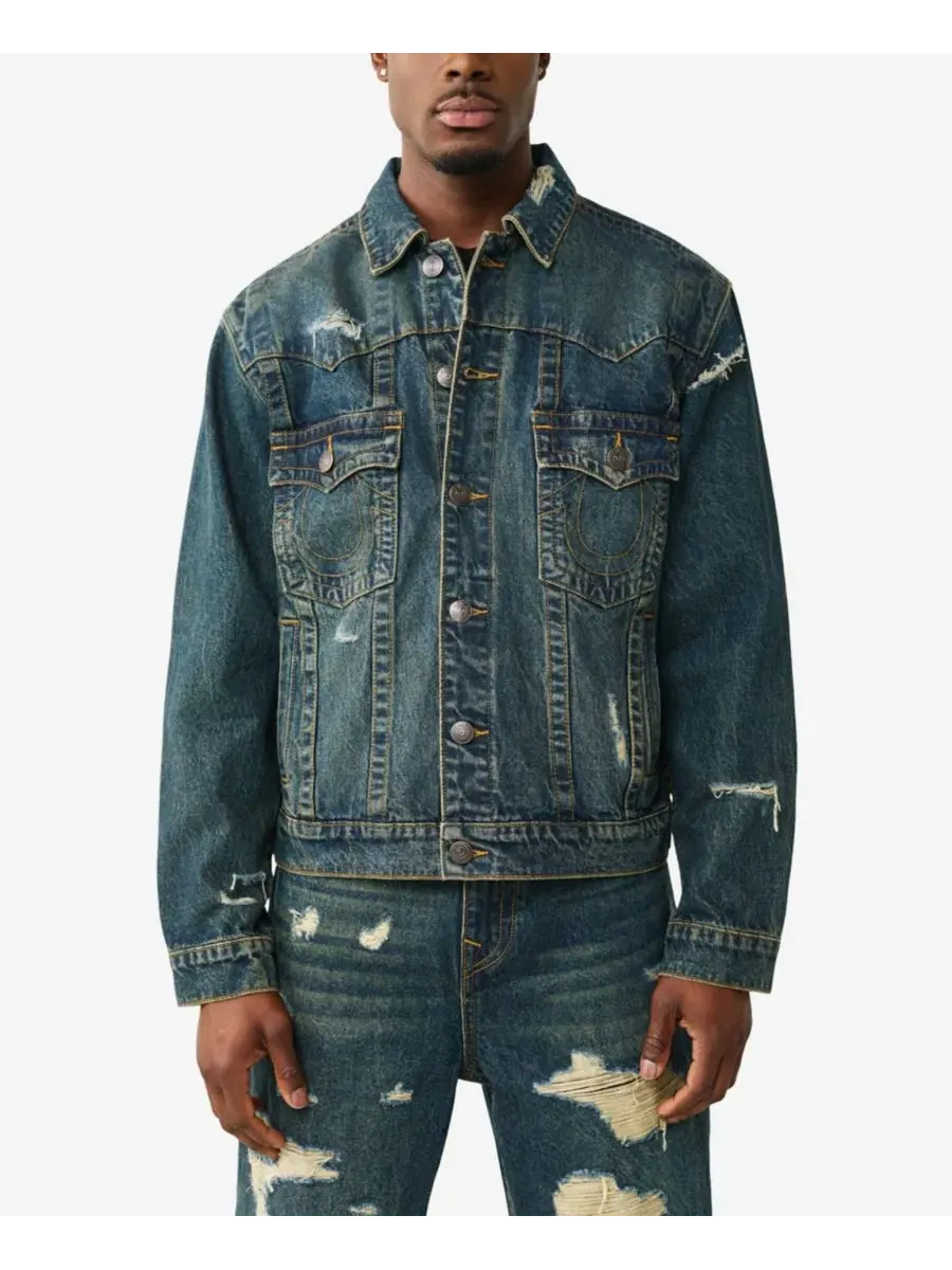 Мужская куртка оверсайз с воротником и рваными деталями True Religion