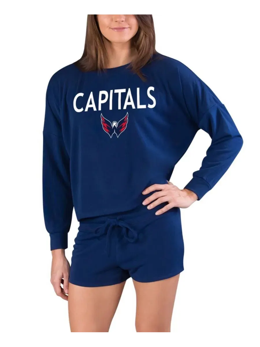 Комплект лонгслив и шортов с длинным рукавом, с принтом, Washington Capitals Gather Concepts Sport — синий