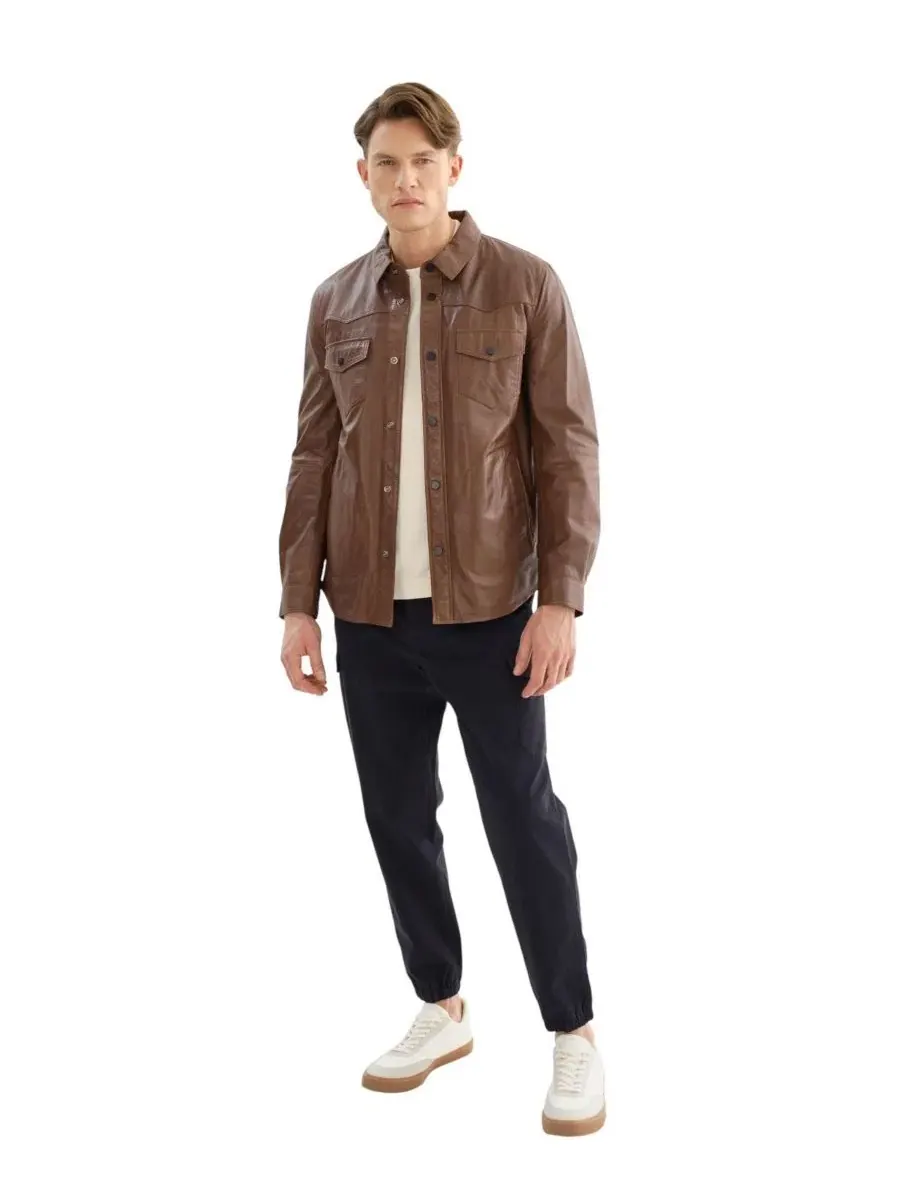 Кожаная рубашка Grant Regency Leathers — изображение 3 из 3, ореховый
