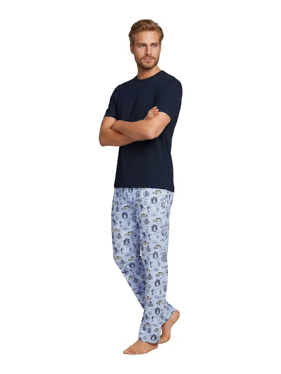Комплект пижамы с коротким рукавом и брюками, модель Essential Knit Tee and Poplin Pant Set Lands'