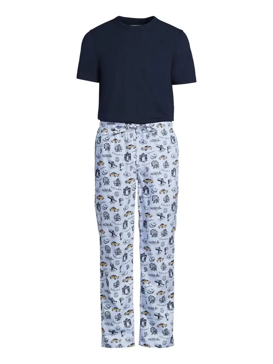 Комплект пижамы с коротким рукавом и брюками, модель Essential Knit Tee and Poplin Pant Set Lands' — изображение 2 из 4