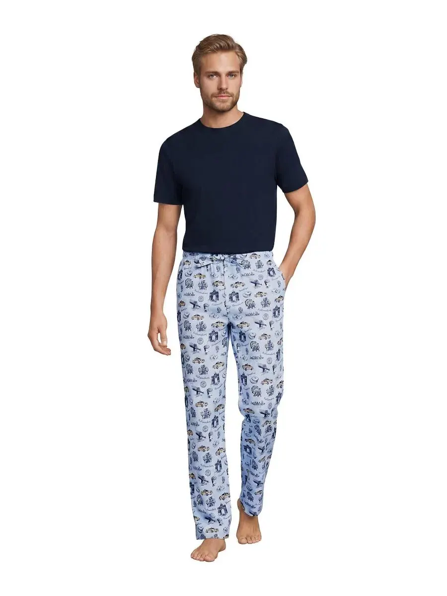 Комплект пижамы с коротким рукавом и брюками, модель Essential Knit Tee and Poplin Pant Set Lands' — изображение 3 из 4