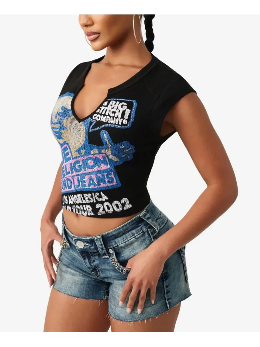 Футболка с вырезом-качели и принтом Buddha Urban Notched Baby True Religion — изображение 3 из 4, черный