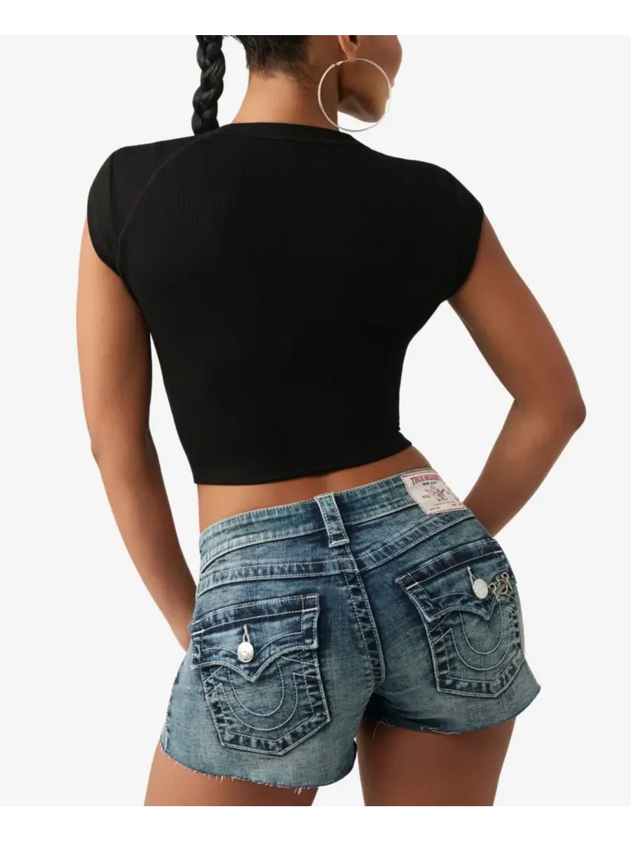 Футболка с вырезом-качели и принтом Buddha Urban Notched Baby True Religion — изображение 4 из 4, черный
