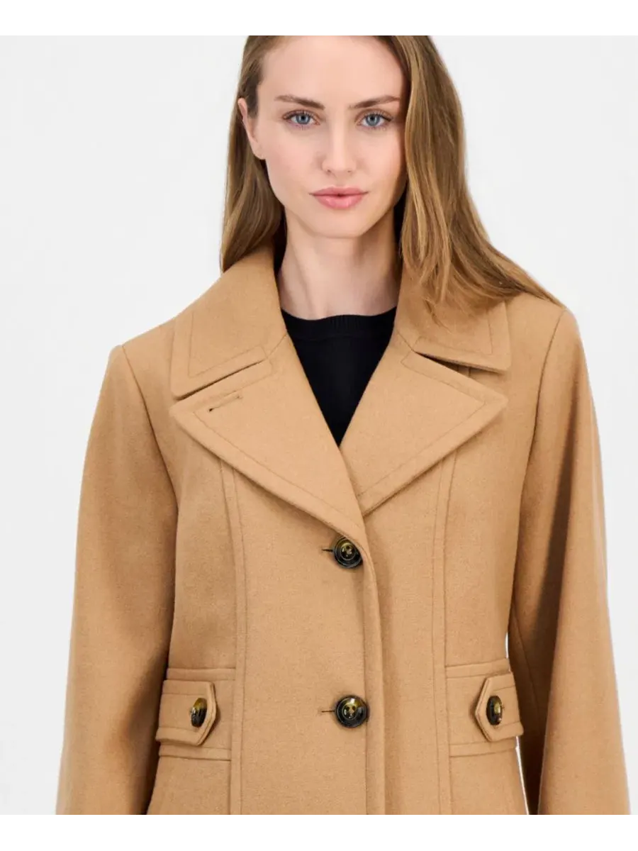 Пальто однобортное с поясом Anne Klein — изображение 3 из 5, верблюжий