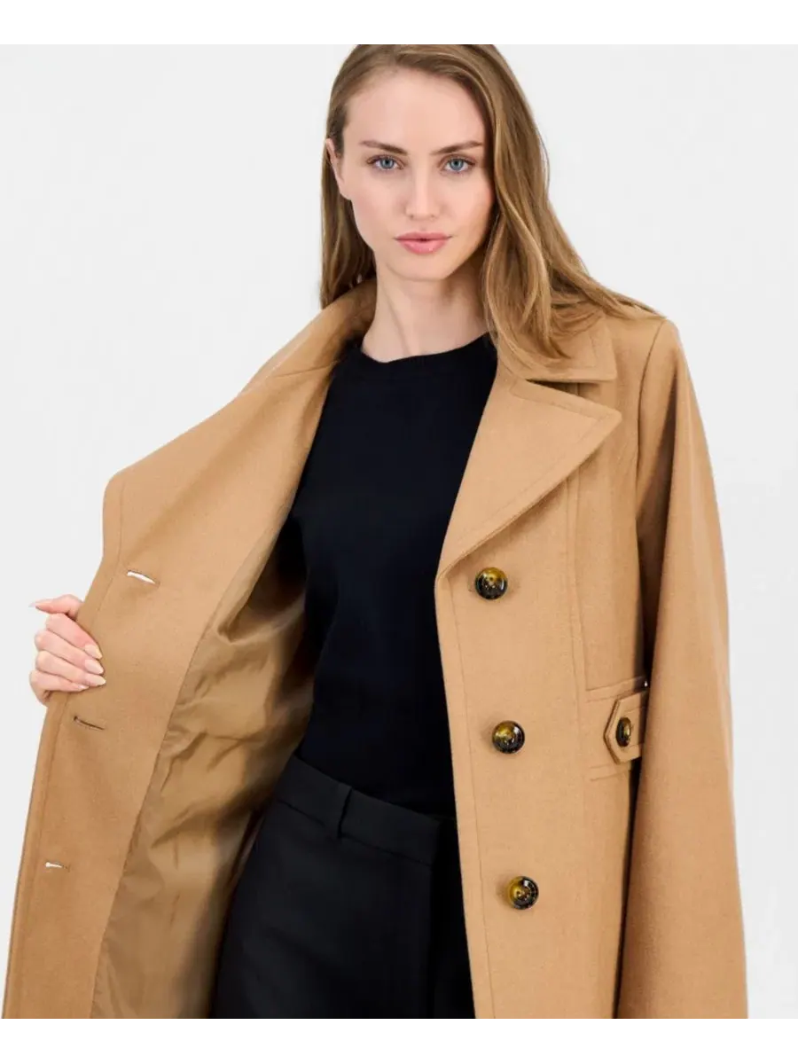 Пальто однобортное с поясом Anne Klein — изображение 4 из 5, верблюжий