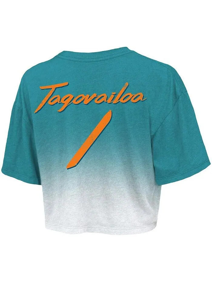 Женские нитки Tua Tagovailoa Aqua, White Miami Dolphins Drip-Dye, имя и номер игрока, укороченная — изображение 3 из 3