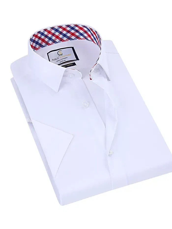 Мужская классическая рубашка с коротким рукавом Slim Fit Performance, однотонная Suslo Couture — белый