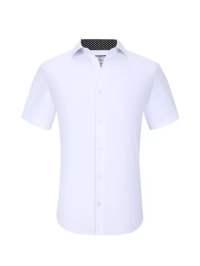 Мужская классическая рубашка с коротким рукавом Slim Fit Performance, однотонная Suslo Couture — изображение 7 из 7, белый