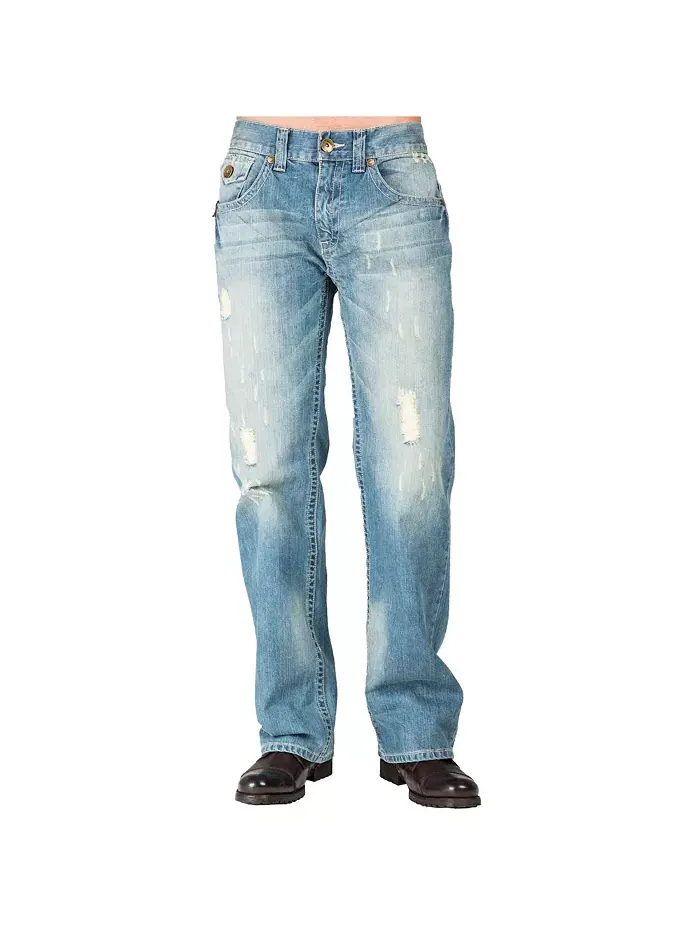 Мужские джинсы Relaxed Straight Leg Premium Denim с молнией и отделкой карманов Level 7 — синий