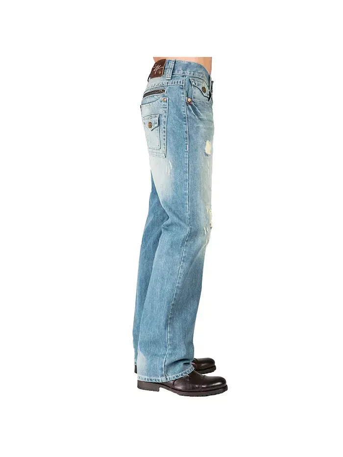 Мужские джинсы Relaxed Straight Leg Premium Denim с молнией и отделкой карманов Level 7 — изображение 2 из 3, светлый синий