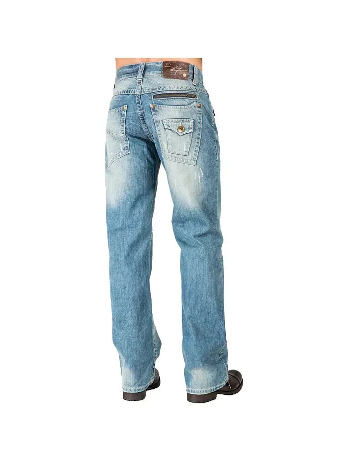Мужские джинсы Relaxed Straight Leg Premium Denim с молнией и отделкой карманов Level 7 — изображение 3 из 3, светлый синий