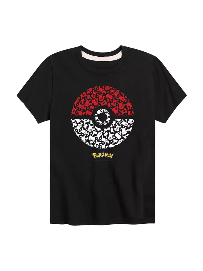 Футболка с принтом Poké Ball для подростков Pokémon Big Boys Pokemon — черный