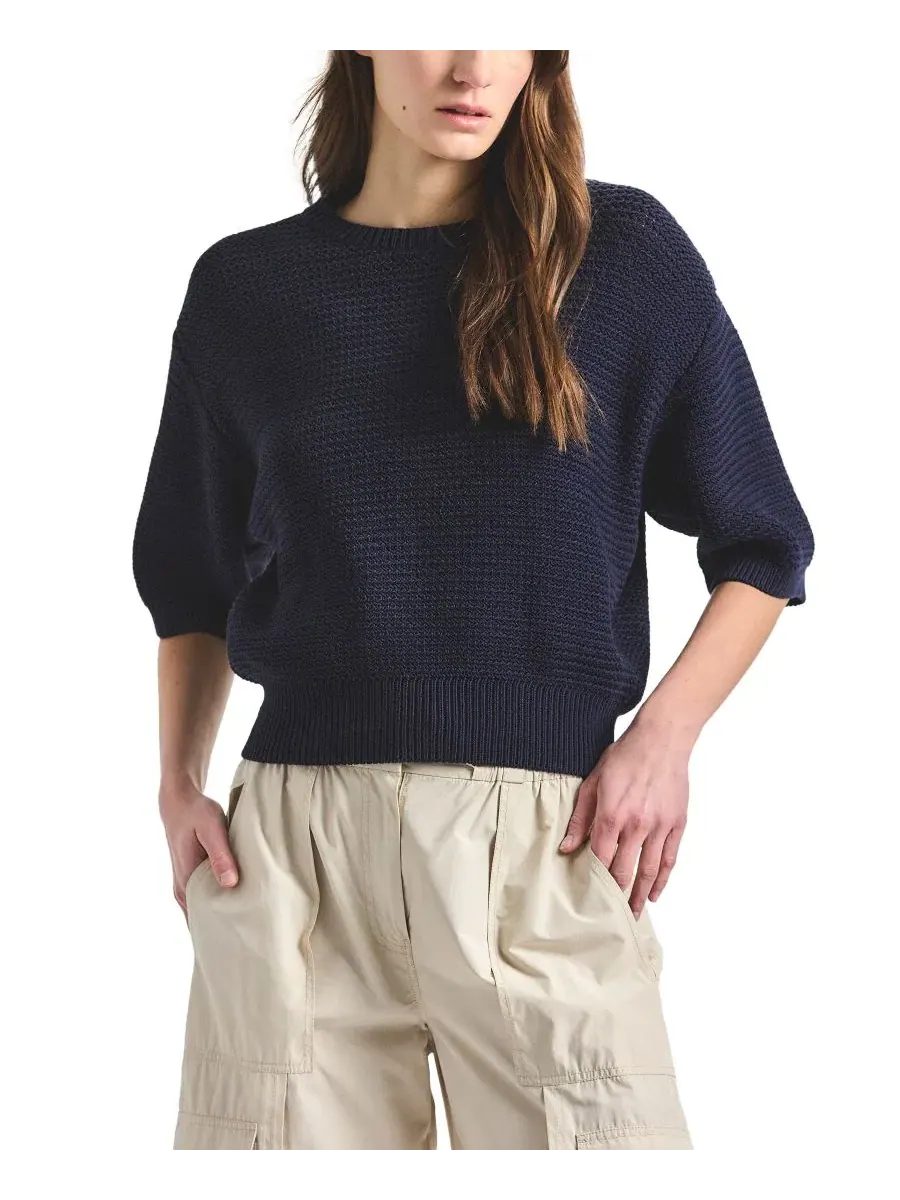 Свитер с коротким рукавом-фонарик Madison Mesh Knit Derek Lam 10 Crosby — синий