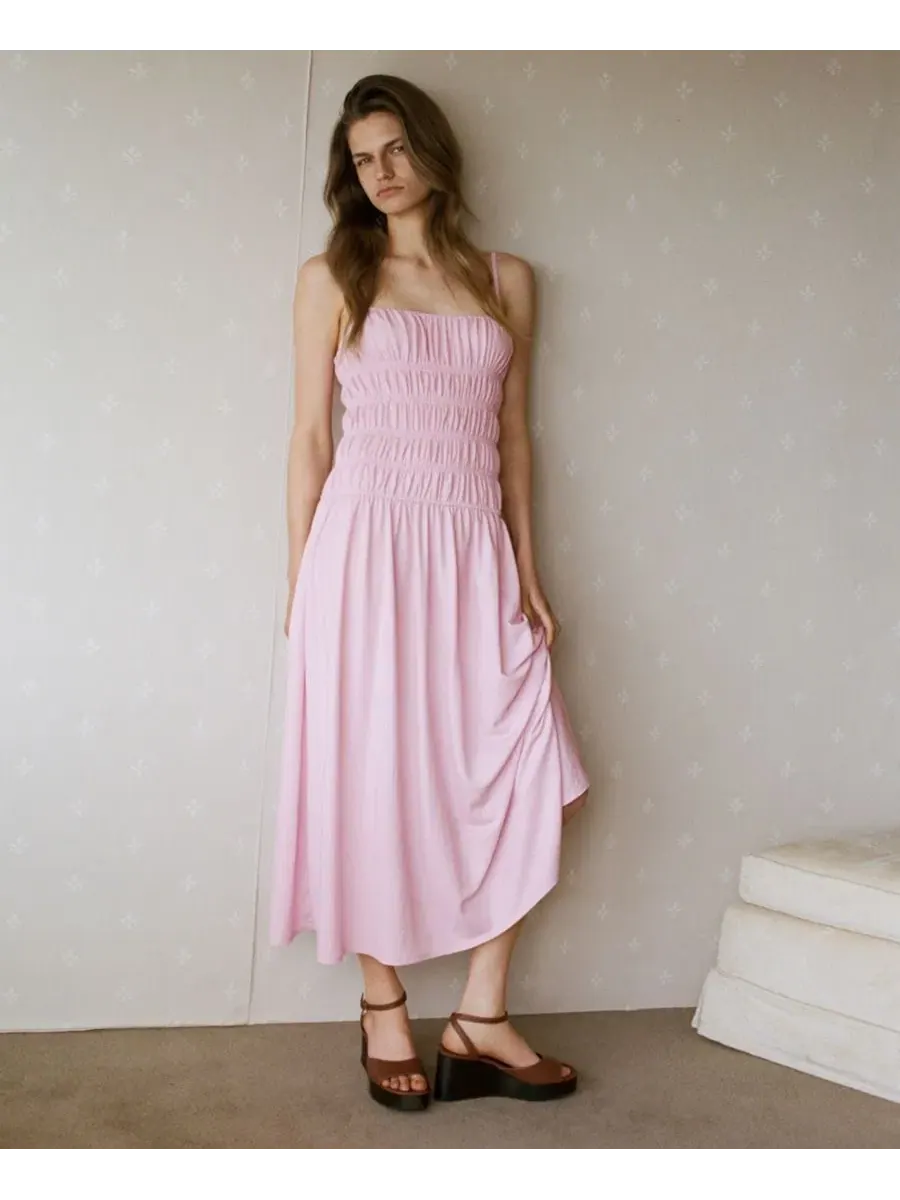 Платье-миди с драпировкой, без рукавов, Ruched Long Dress MANGO — изображение 5 из 5, розовый