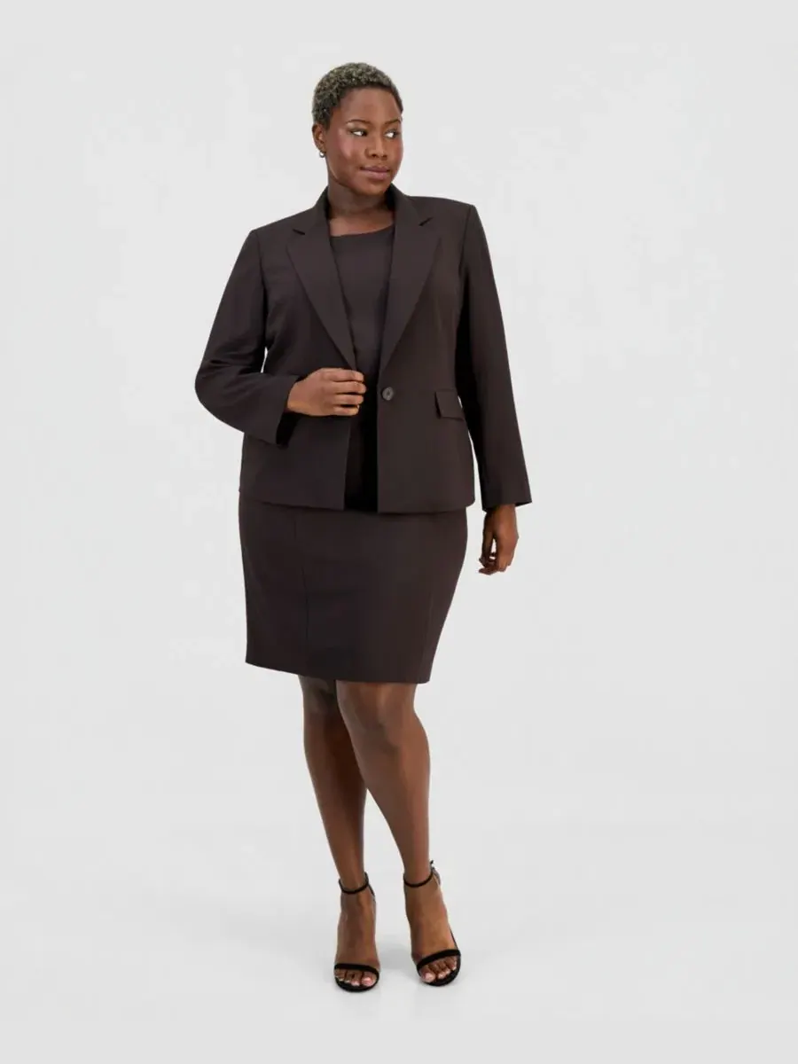 Костюм из жакета с пеплумом и платья-футляр Plus Size One-Button Peplum Jacket & Basic Sheath Dress — изображение 1 из 3