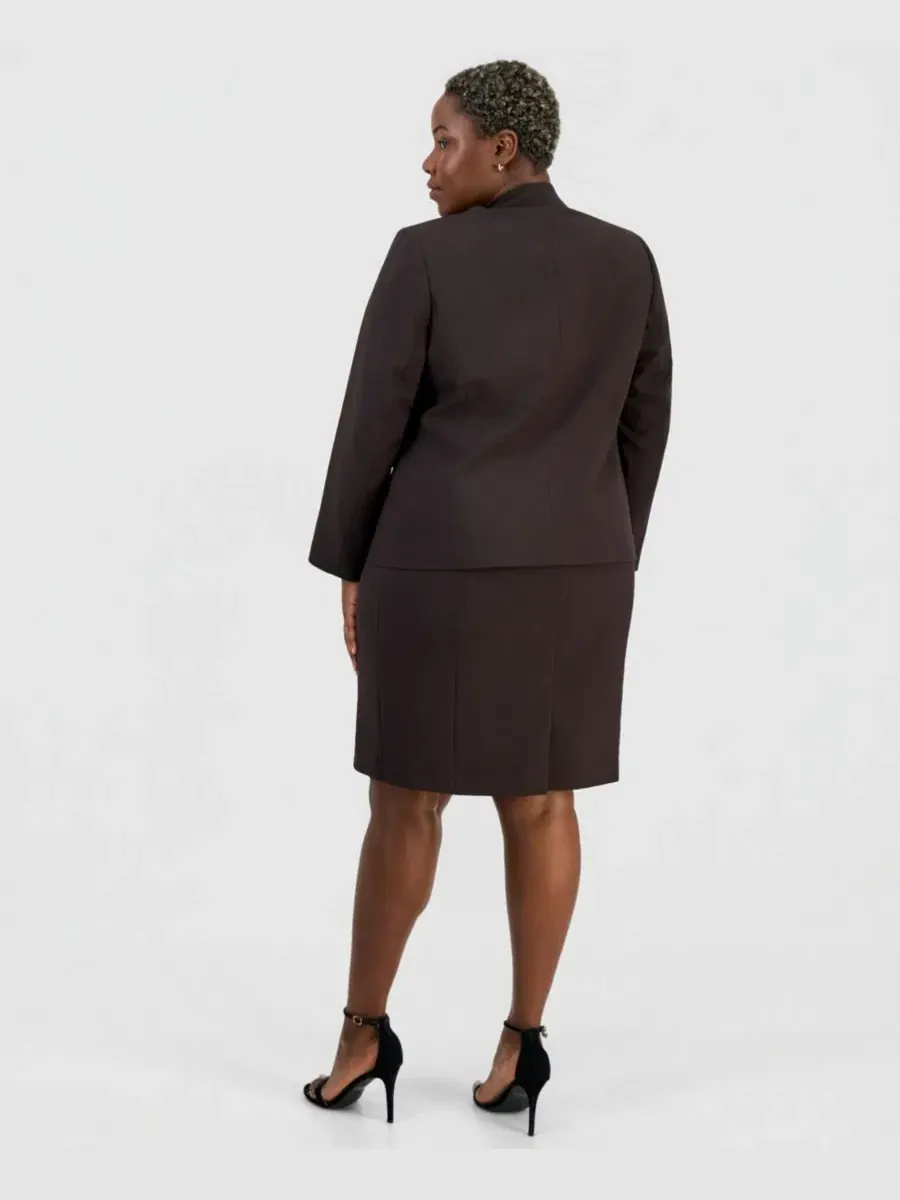 Костюм из жакета с пеплумом и платья-футляр Plus Size One-Button Peplum Jacket & Basic Sheath Dress — изображение 2 из 3