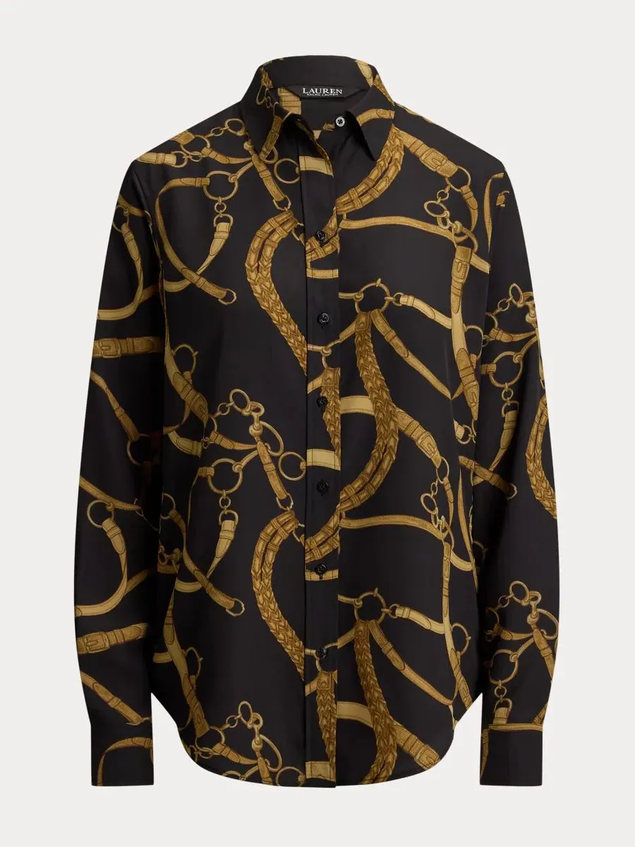 Женская рубашка классического кроя с поясным принтом Lauren Ralph Lauren — изображение 5 из 5, черный/бежевый
