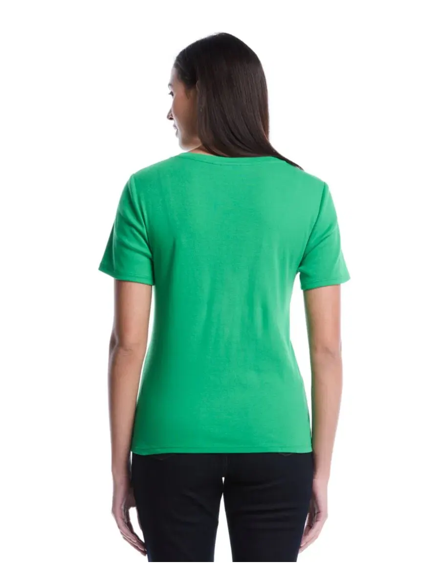 Топ с коротким рукавом и пуговицами Petite Welt Pocket Button Detail Short-Sleeve Top Rafaella — изображение 5 из 5, зеленый