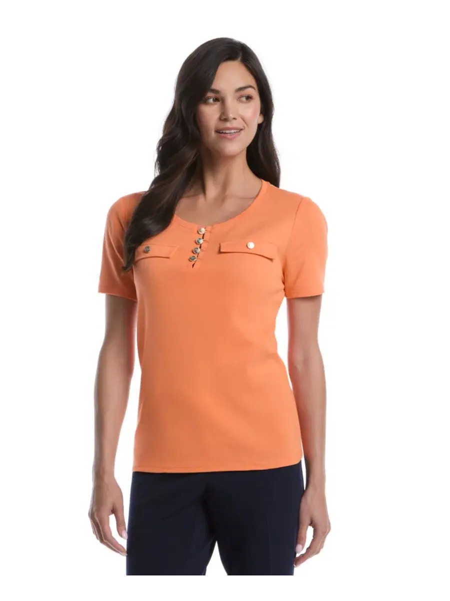 Топ с коротким рукавом Petite Welt Pocket Button Detail Short-Sleeve Top Rafaella