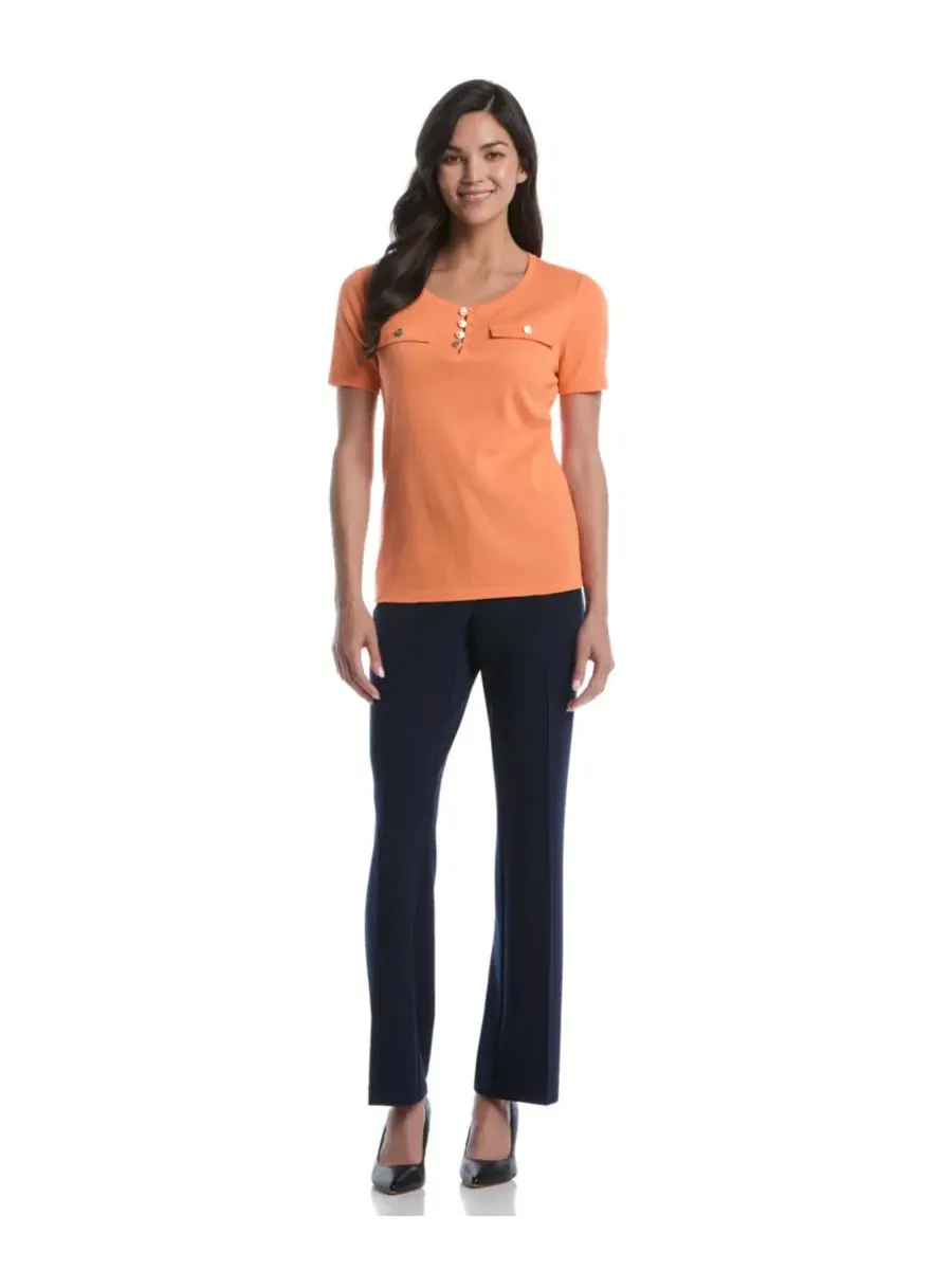 Топ с коротким рукавом Petite Welt Pocket Button Detail Short-Sleeve Top Rafaella — изображение 2 из 5, нектариновый