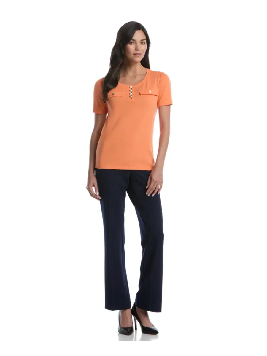 Топ с коротким рукавом Petite Welt Pocket Button Detail Short-Sleeve Top Rafaella — изображение 3 из 5, нектариновый