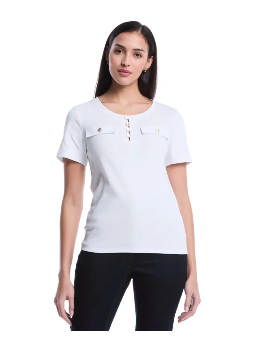 Топ с коротким рукавом Petite Welt Pocket Button Detail Short-Sleeve Top Rafaella — изображение 1 из 5, белый