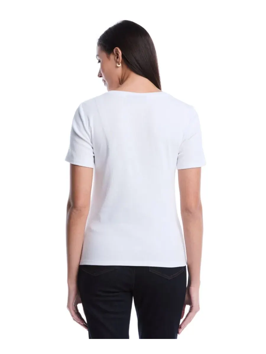 Топ с коротким рукавом Petite Welt Pocket Button Detail Short-Sleeve Top Rafaella — изображение 5 из 5, белый