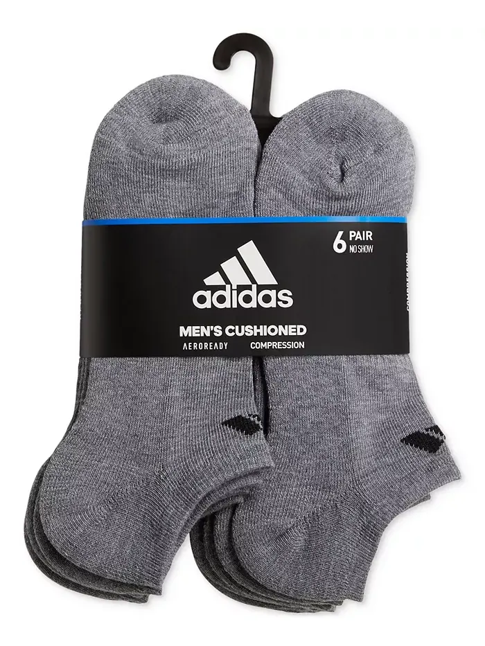 Мужские амортизирующие спортивные носки 6 пар без видимости adidas — изображение 2 из 11, серый