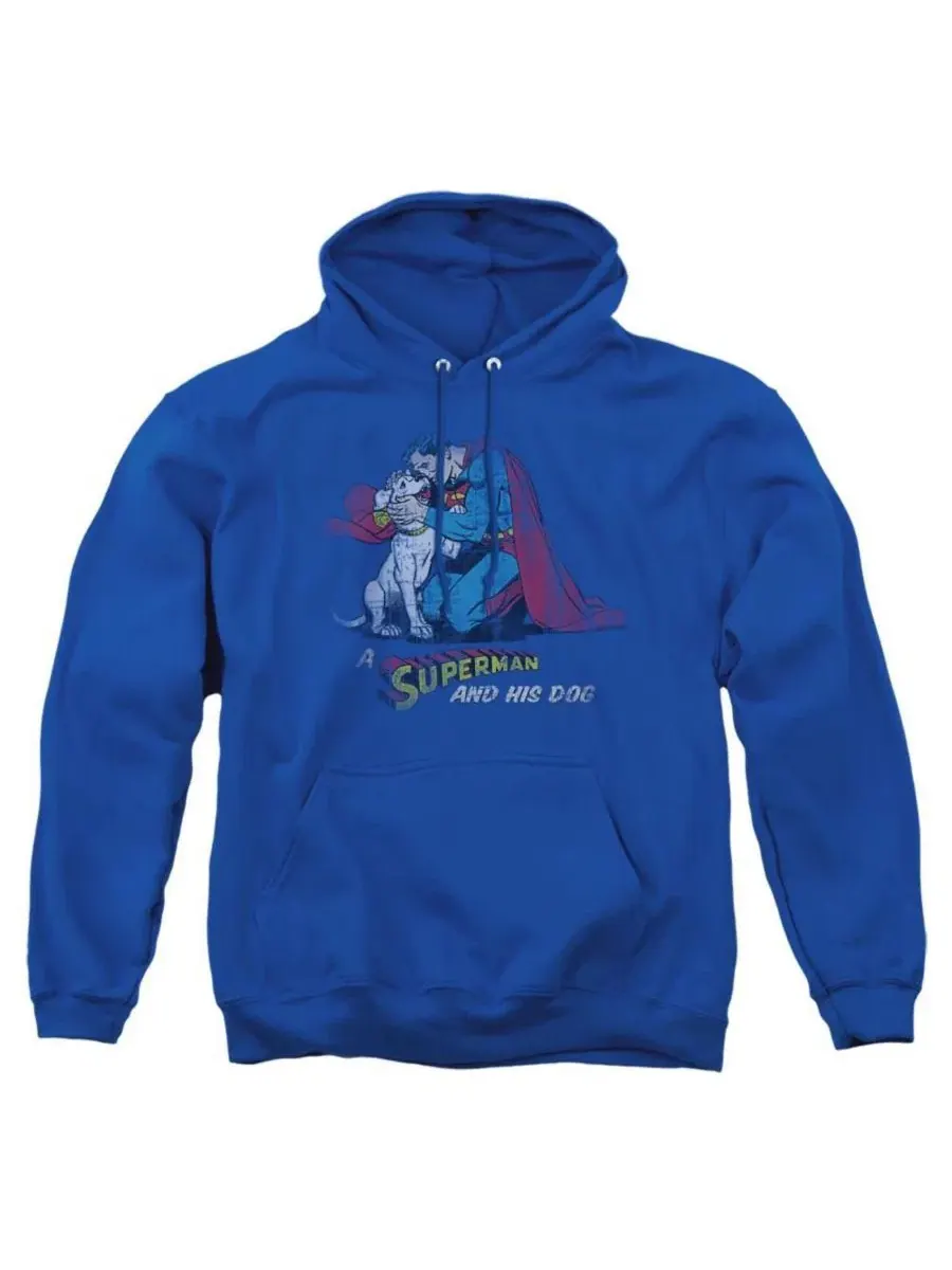 Худи с капюшоном и графическим принтом Superman, His Dog Graphic Kangaroo-Pocket Hoodie — синий