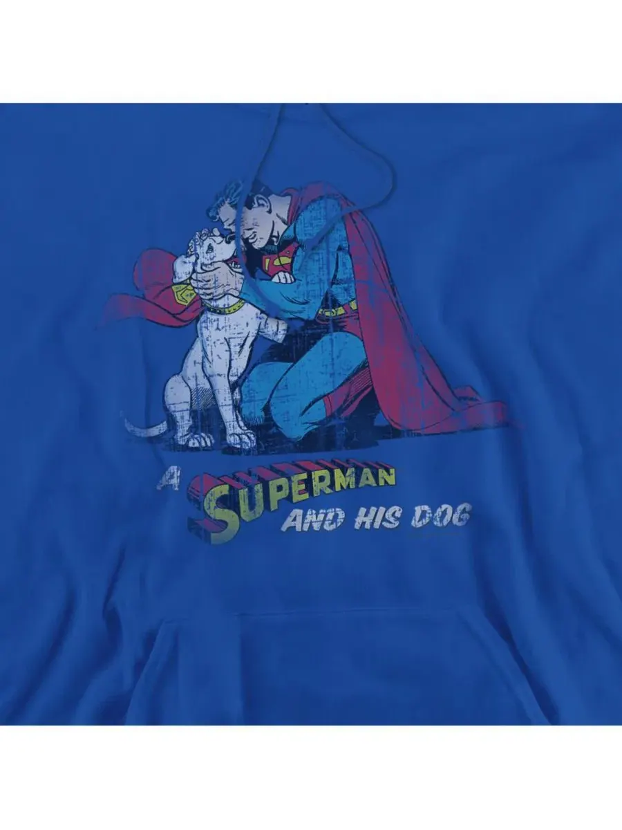 Худи с капюшоном и графическим принтом Superman, His Dog Graphic Kangaroo-Pocket Hoodie — изображение 2 из 3, королевский