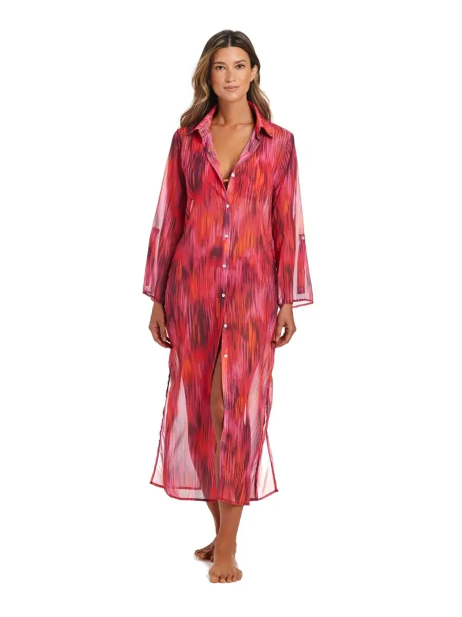 Пляжная рубашка с длинным рукавом, модель Chiffon Long Swim Cover-Up Bleu by Rod Beattie